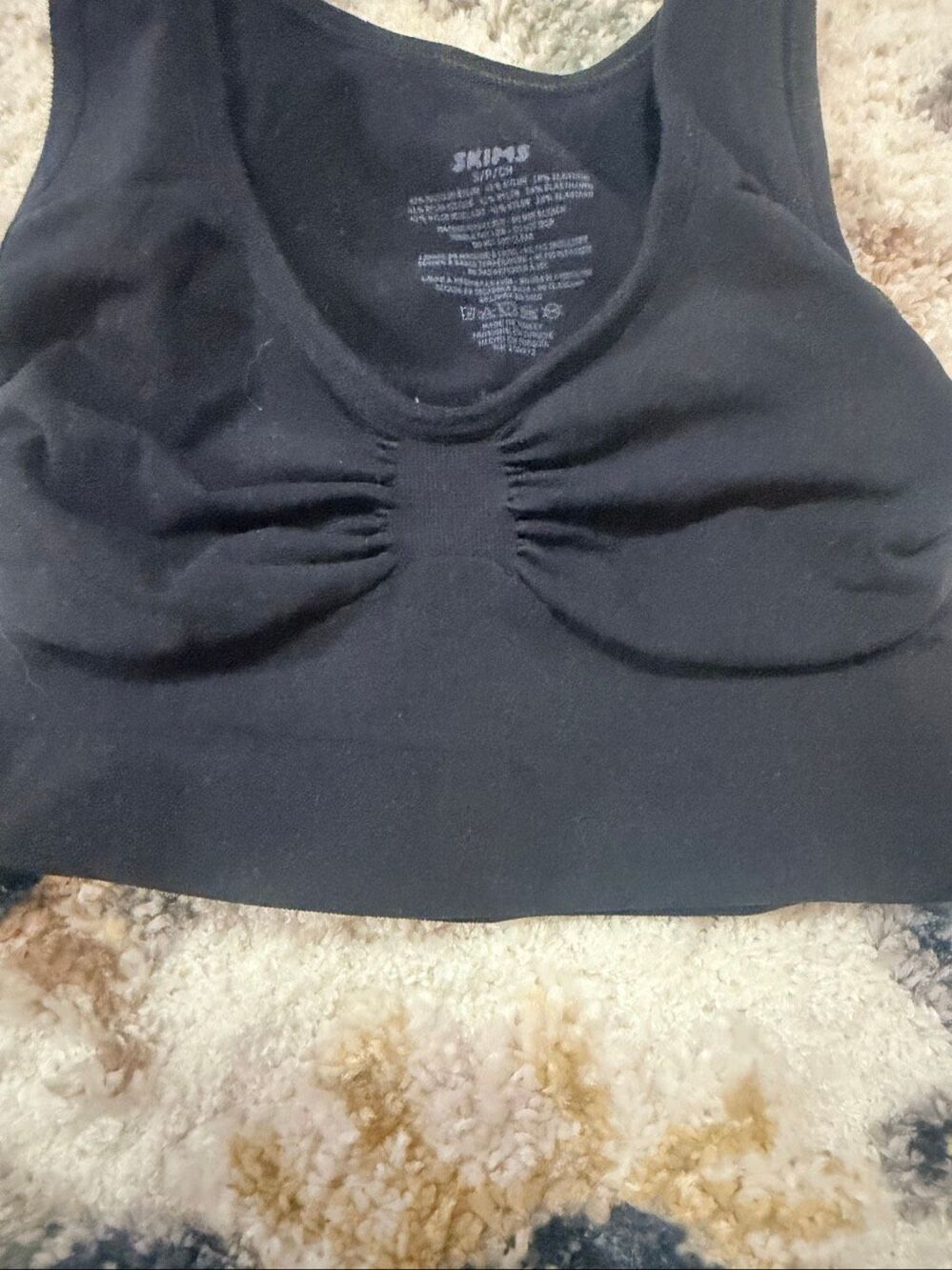 SKIMS Womens Size S Black Ruched Center Scoop Neck Bralette Crop Tank Top Lounge
